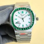 Replica Patek Philippe Nautilus White Dial Green Diamond Bezel Stainless Steel Watch